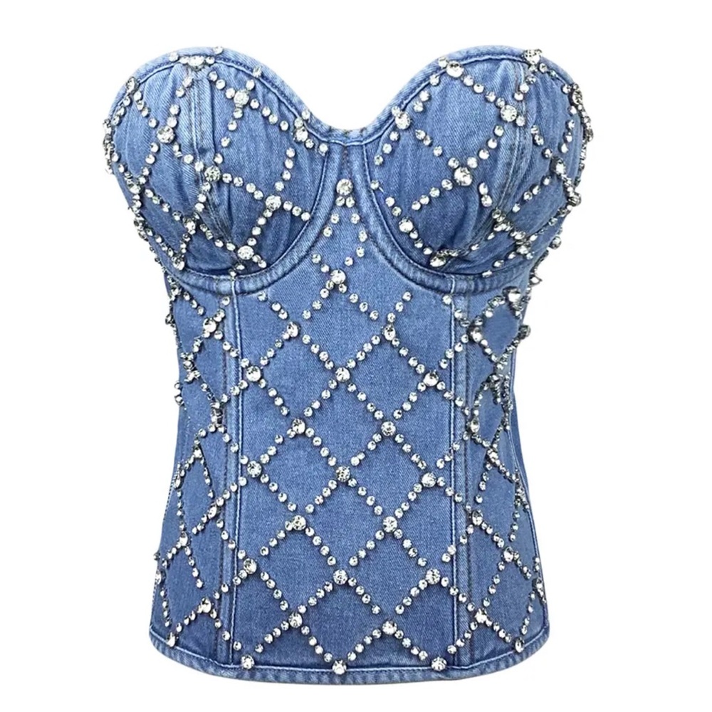 Embellished Denim Corset Top